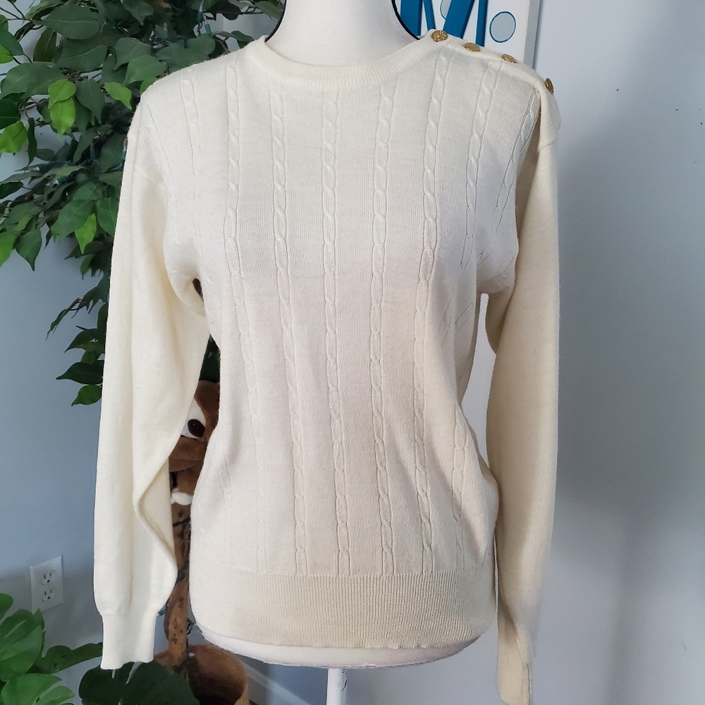 LORD & TAYLOR Vintage Wool Blend Cable Knit Sweater L